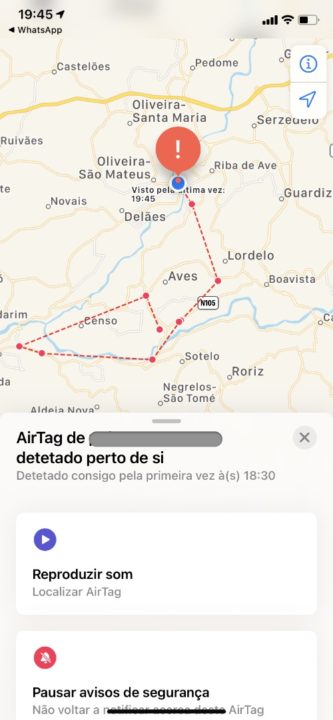 Imagem sistema de proteção anti-stalker dos AirTags