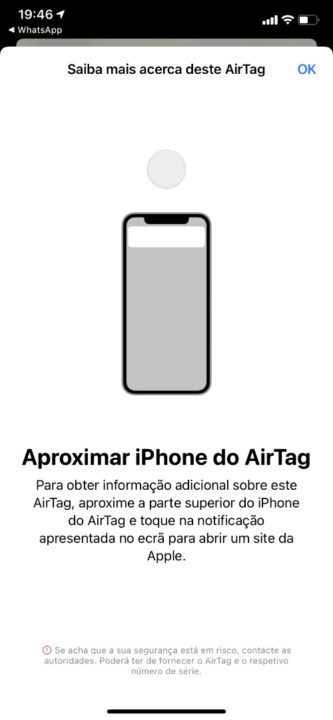 Imagem sistema de proteção anti-stalker dos AirTags
