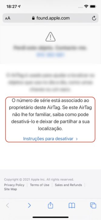 Imagem sistema de proteção anti-stalker dos AirTags
