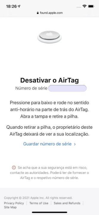 Imagem sistema de proteção anti-stalker dos AirTags