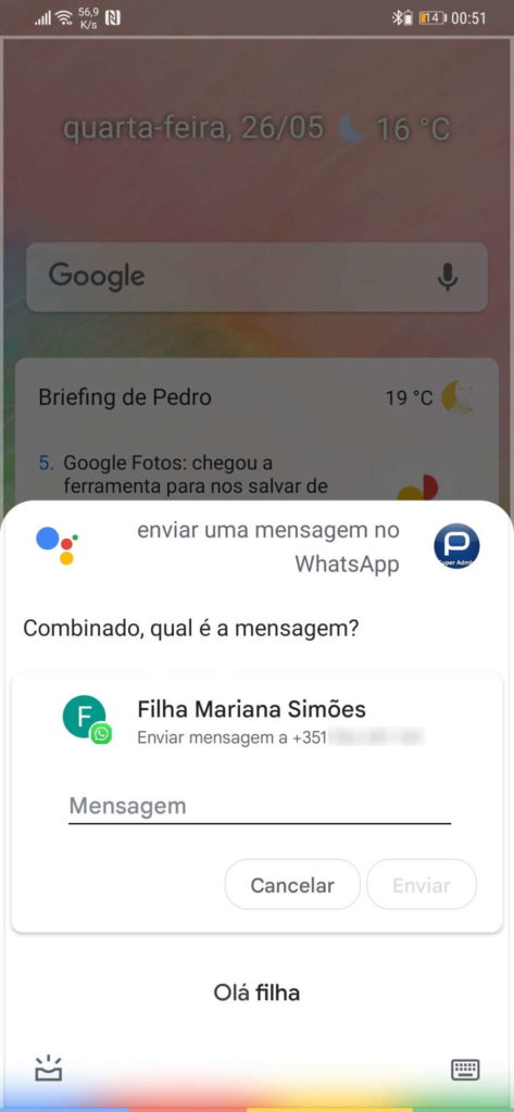 WhatsApp Assistente Google mensagem Android