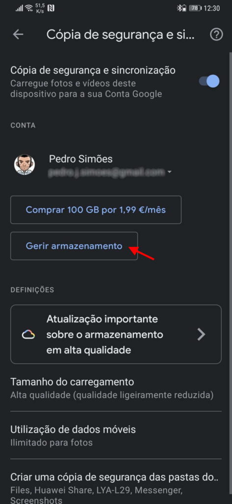 Google Fotos espaço imagens fotografias
