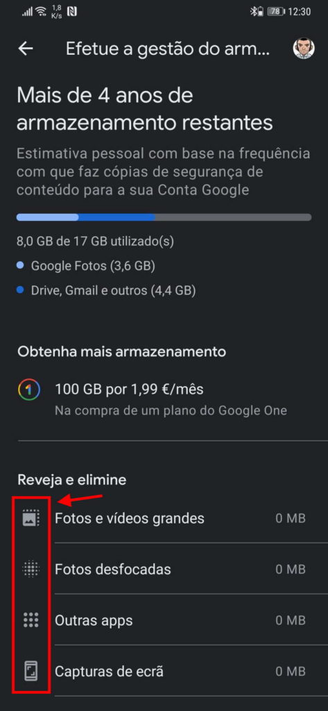 Google Fotos espaço imagens fotografias