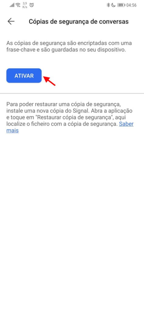 Signal backups cópias conversas segurança