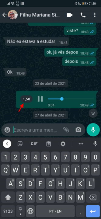 WhatsApp áudio mensagens acelerar