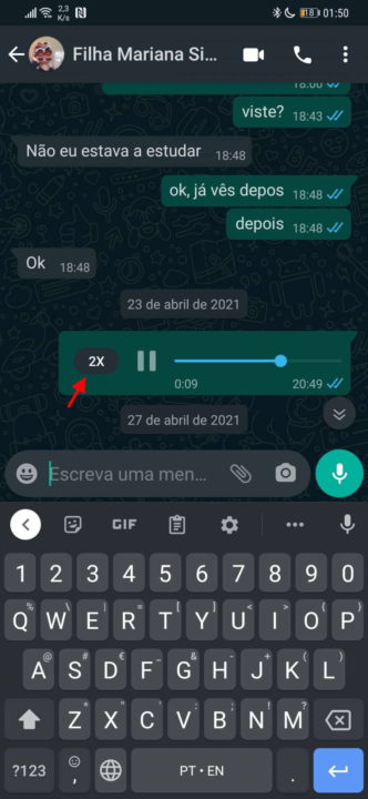 WhatsApp áudio mensagens acelerar