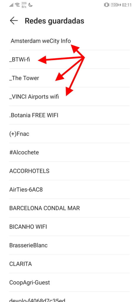 WiFi Android smartphones redes eliminar