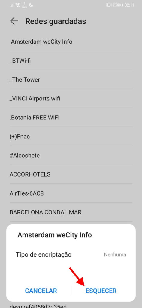 WiFi Android smartphones redes eliminar