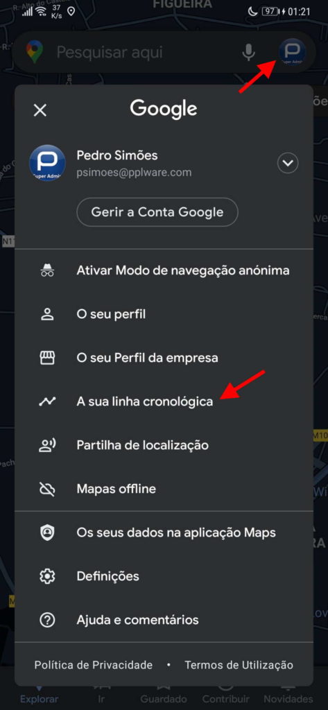 Google Mapas estatísticas tempo histórico