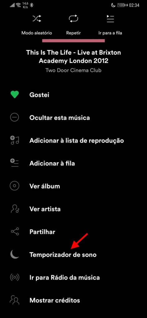 Spotify música desligar adormecer app