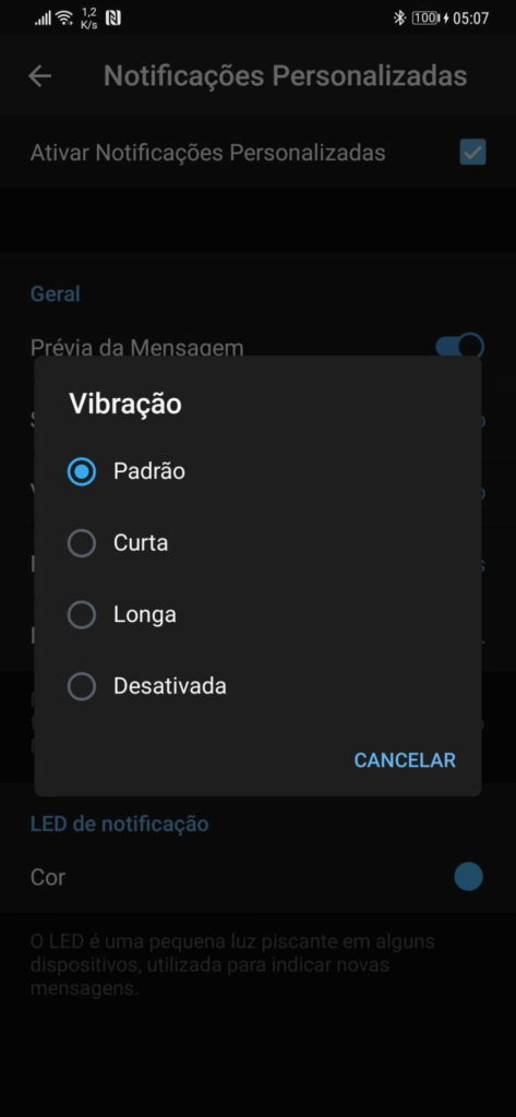 Telegram notificações contactos personalizar contactos