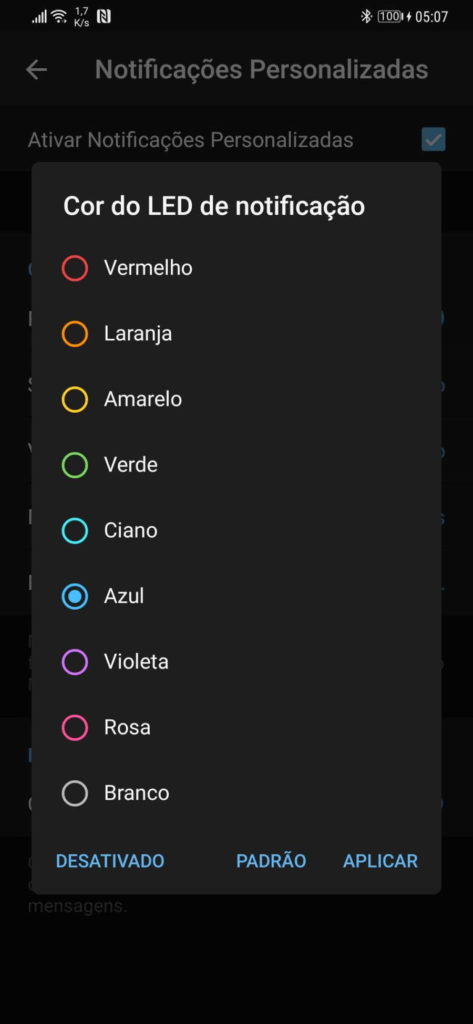 Telegram notificações contactos personalizar contactos