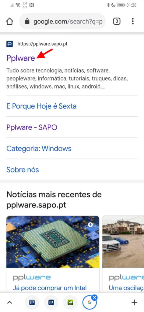 Chrome browser pesquisa resultados