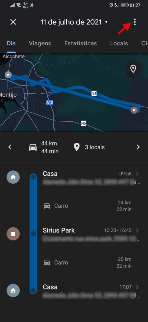 Google Maps apagar dia cronológica