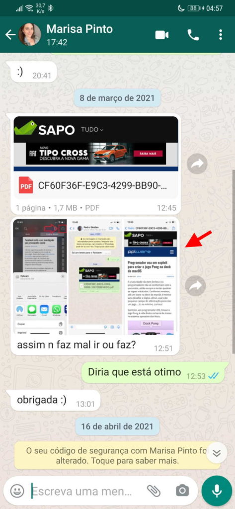 WhatsApp imagem reenviado marca mensagem