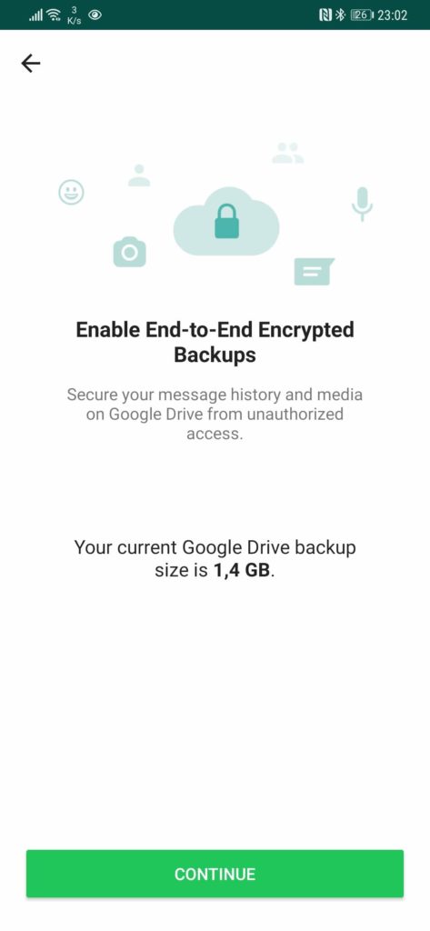 WhatsApp cópias segurança cifra palavra passe