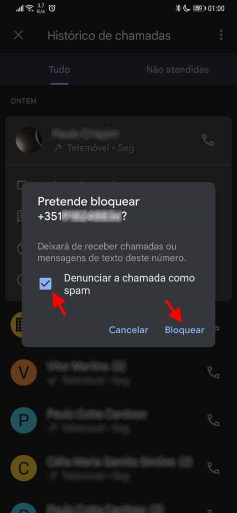 Telefone chamadas bloquear Android Google