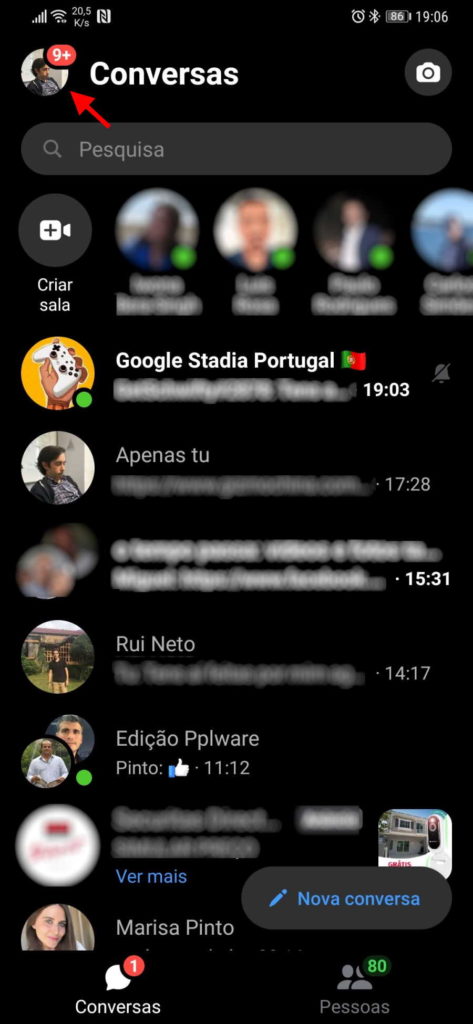 Messenger Facebook som mensagens alertas