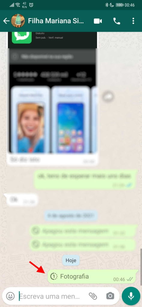 WhatsApp fotografias vídeos visualização única
