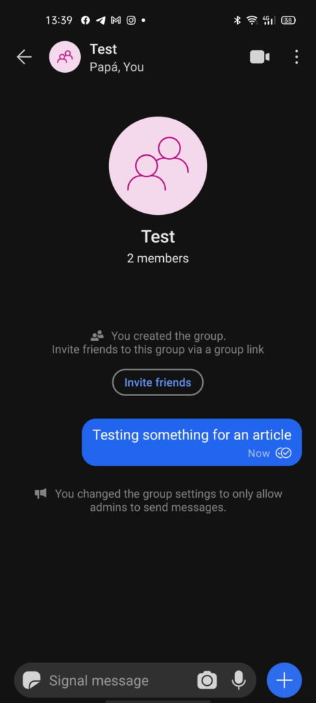 Signal grupos mensagens administradores serviço