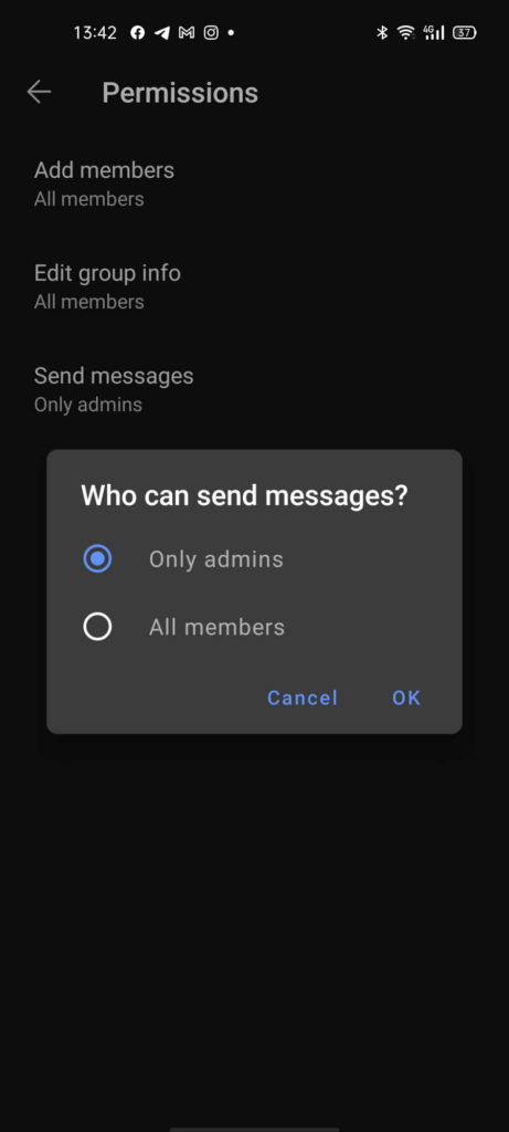 Signal grupos mensagens administradores serviço