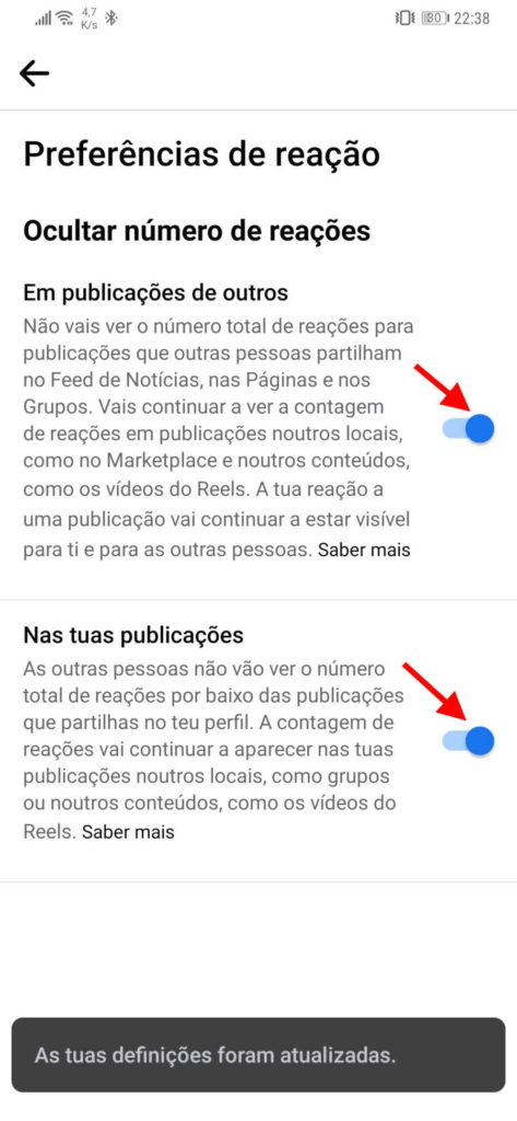 Facebook likes esconder publicações rede social