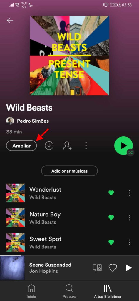 Spotify Ampliar música listas reprodução