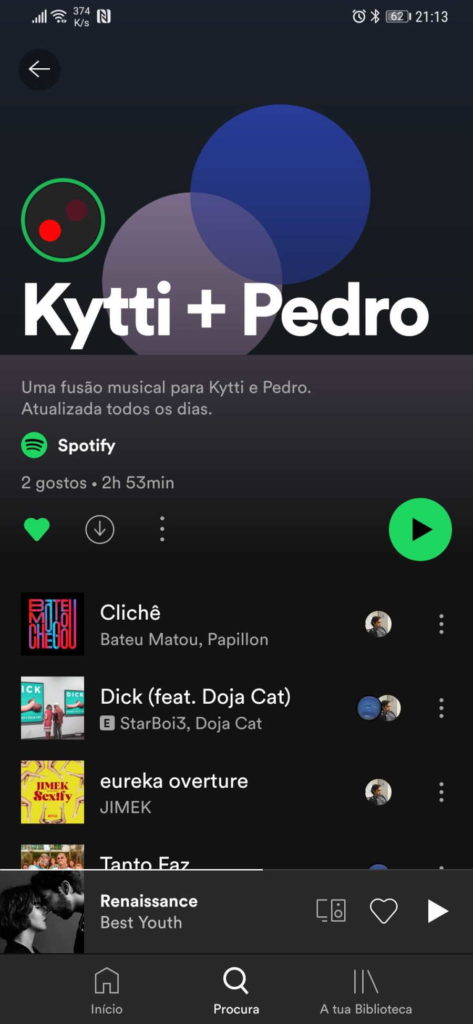 Spotify lista partilhada Fusão utilizadores