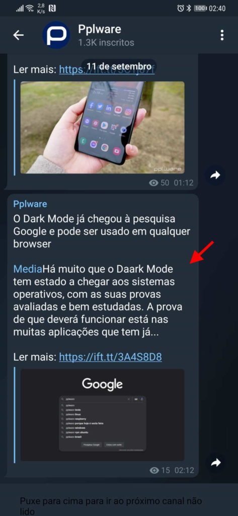Telegram mensagens remetente original reenviar
