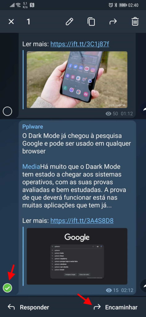 Telegram mensagens remetente original reenviar
