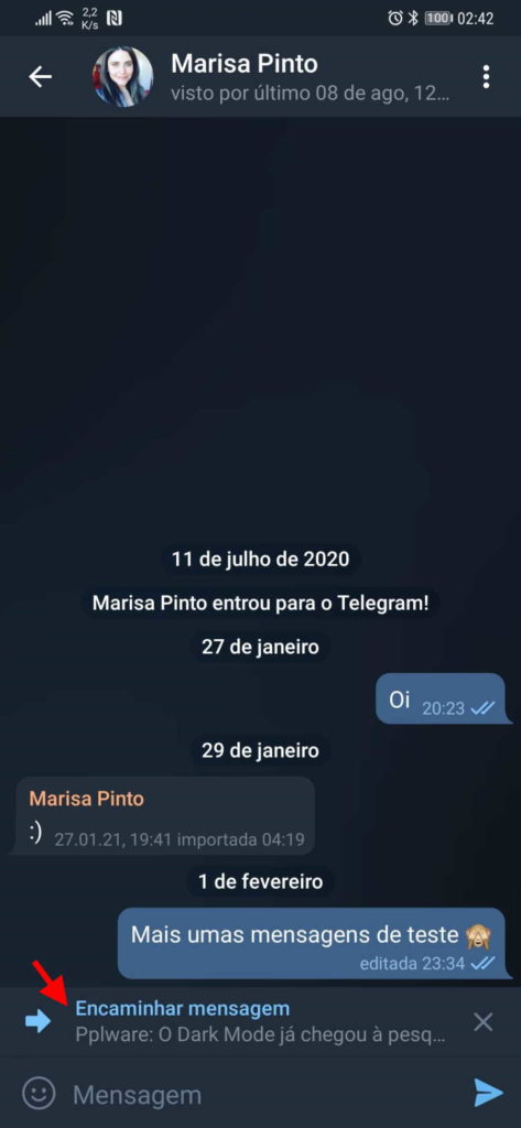 Telegram mensagens remetente original reenviar