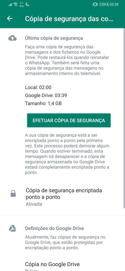 WhatsApp cifrar cópias segurança Facebook