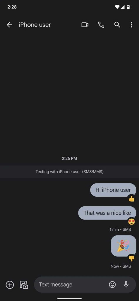 Mensagens Android iMessage reações emojis