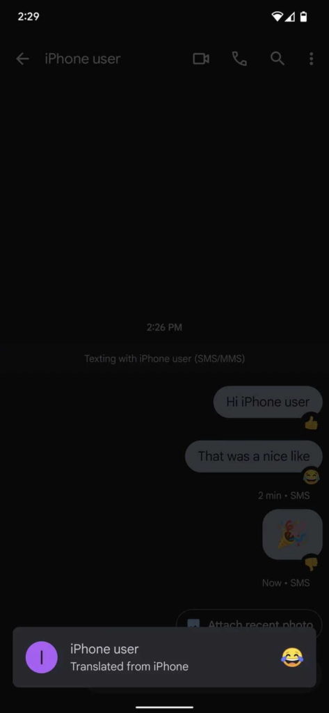 Mensagens Android iMessage reações emojis