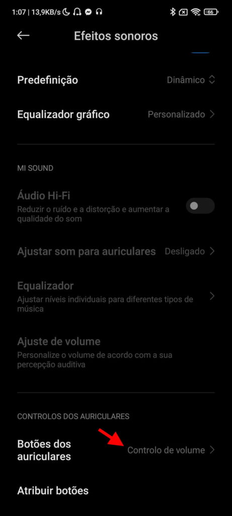 Xiaomi auscultadores smartphone botões som