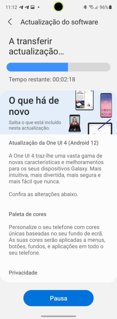 Android 12 One UI 4 Samsung atualização smartphones