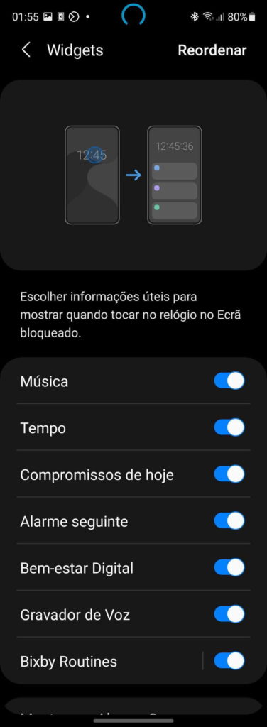 widgets One UI Samsung informação smartphone