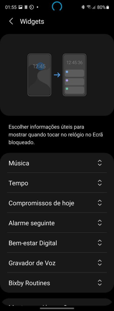 widgets One UI Samsung informação smartphone
