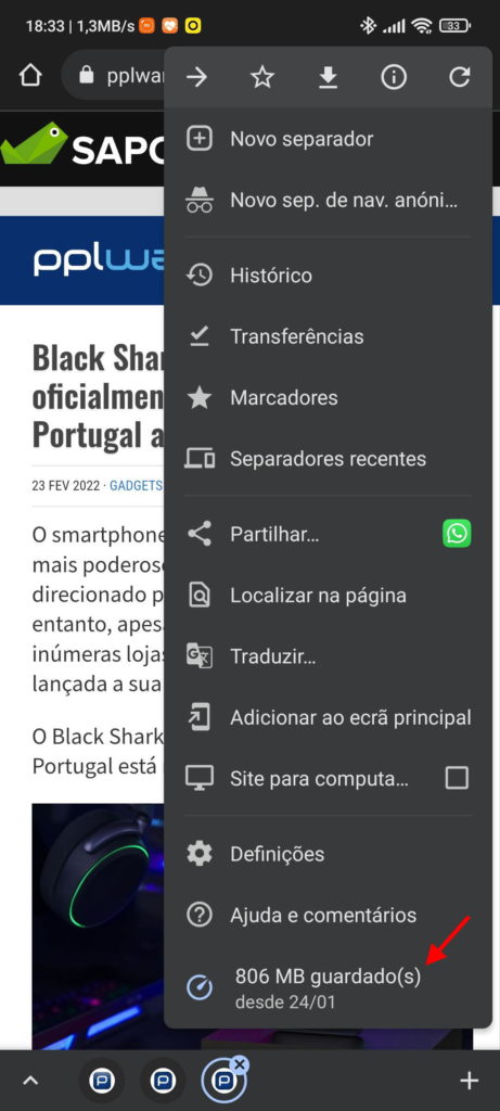 Chrome Android Google browser dados