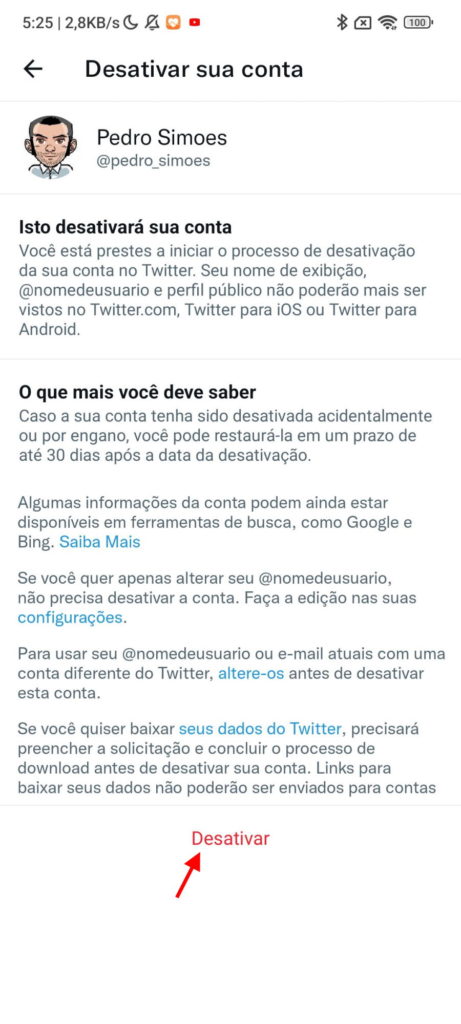 Twitter eliminar conta utilizadores
