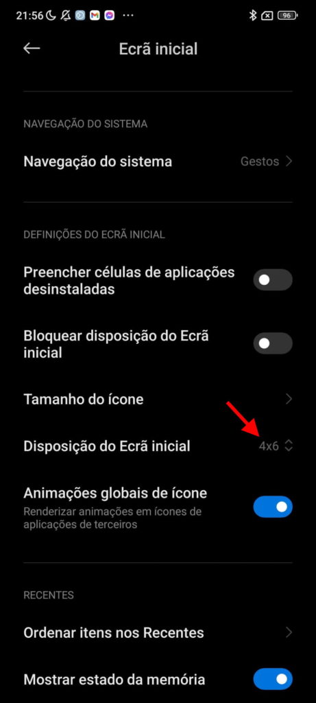 Xiaomi ecrã MIUI espaço informação