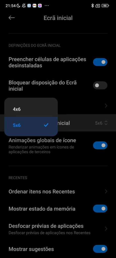 Xiaomi ecrã MIUI espaço informação