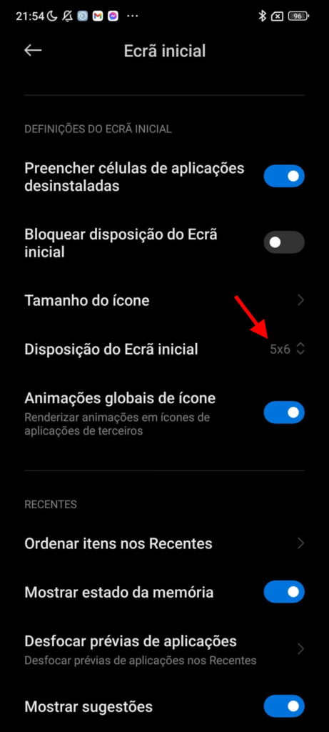 Xiaomi ecrã MIUI espaço informação