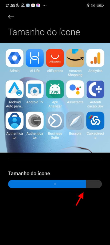 Xiaomi ecrã MIUI espaço informação