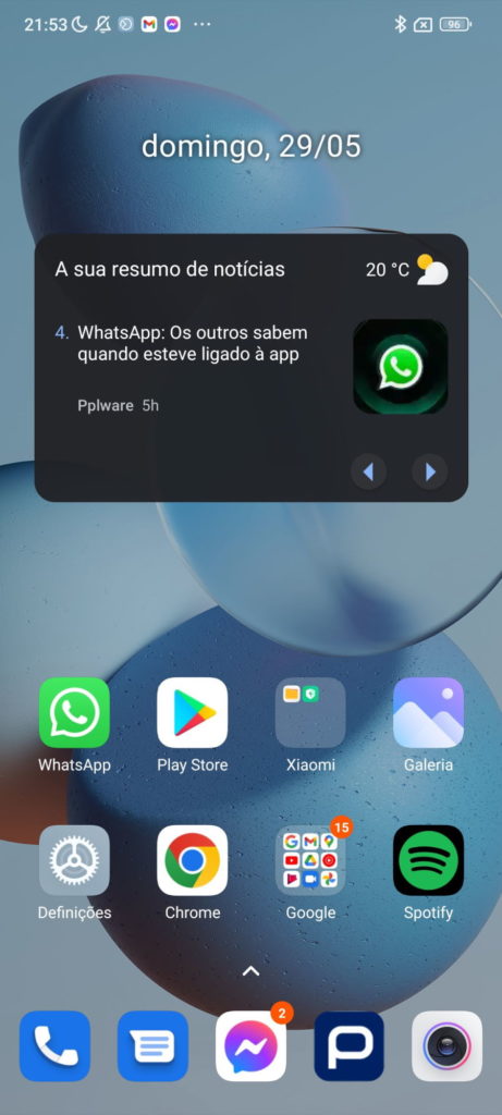 Xiaomi ecrã MIUI espaço informação