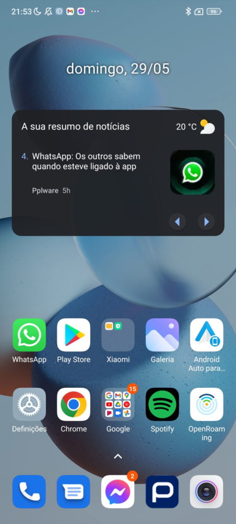 Xiaomi ecrã MIUI espaço informação