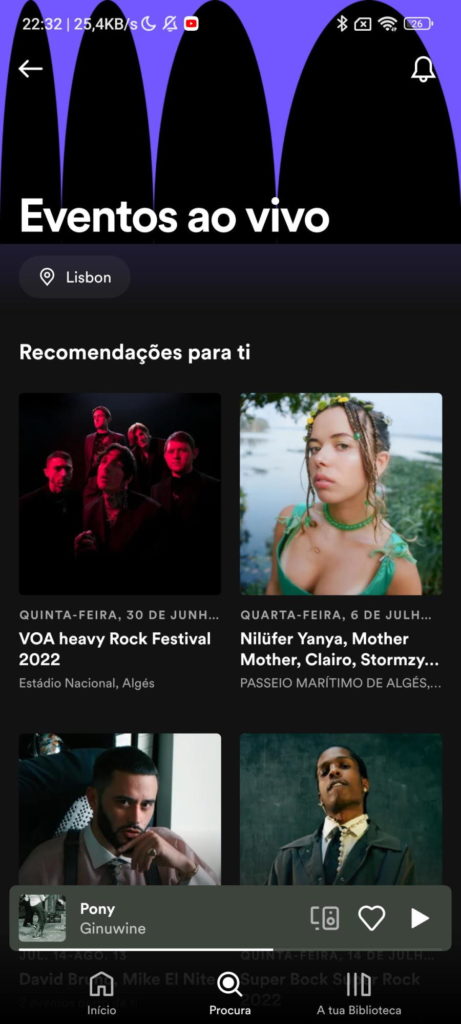 Spotify concertos vivo festivais músicas