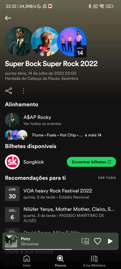 Spotify concertos vivo festivais músicas