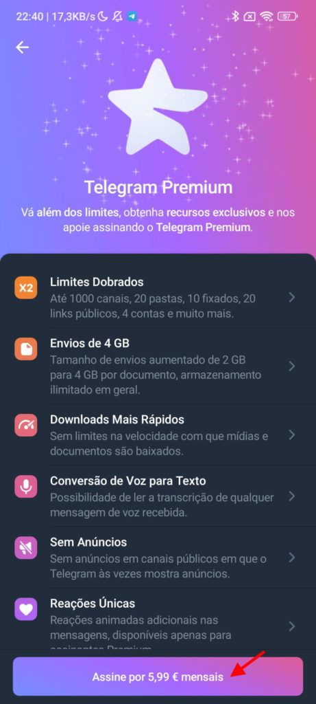 Telegram Premium Google Apple barato