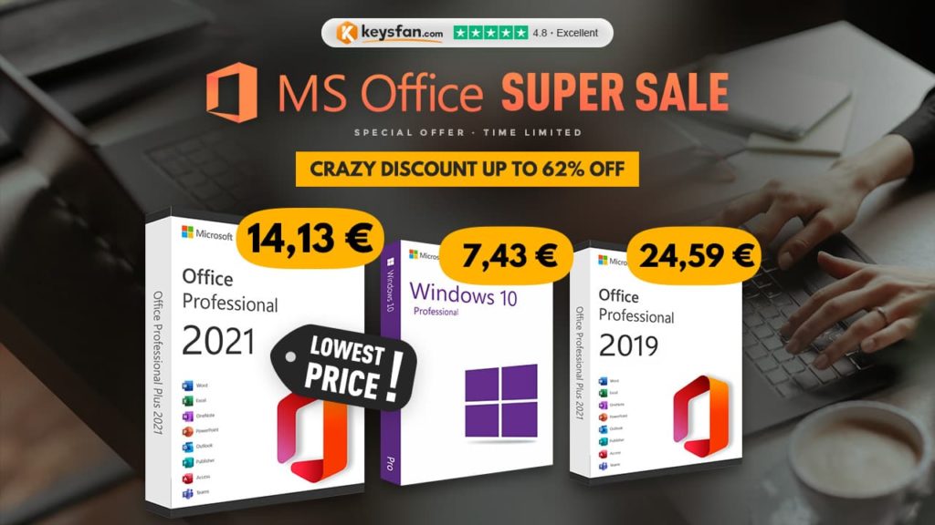 Campanha Super Sale com Office 2021 a 14,13€ euros. Windows 10 apenas 7,43€ na Keysfan!